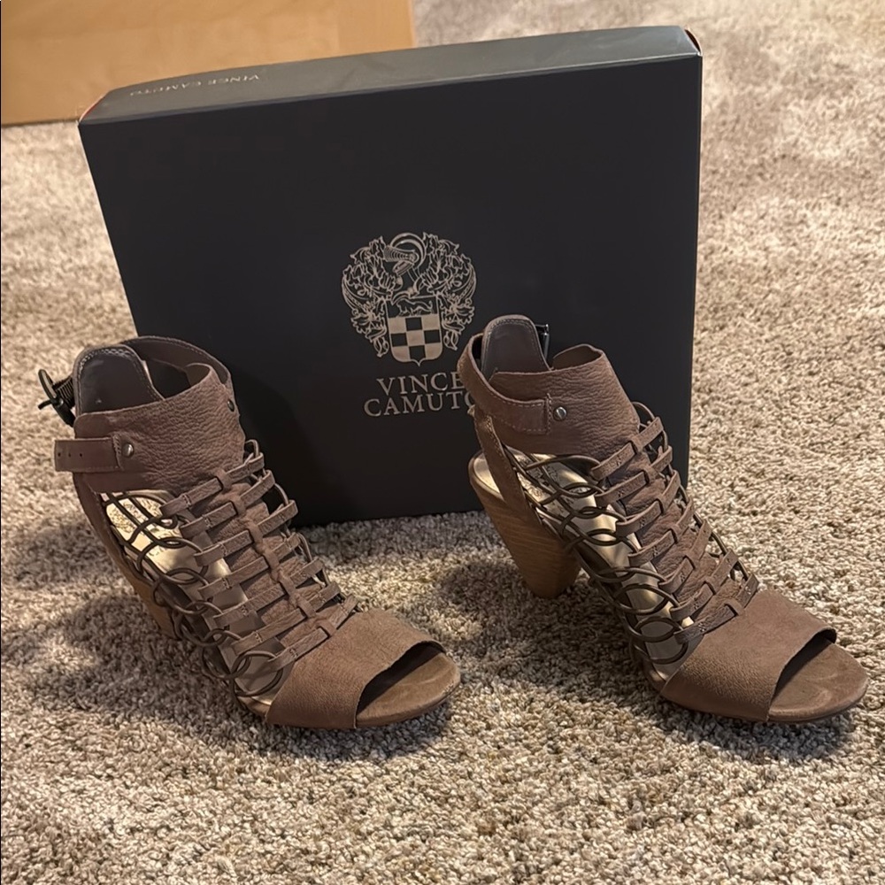 Vince Camuto Brown Leather Heels with Classic Design